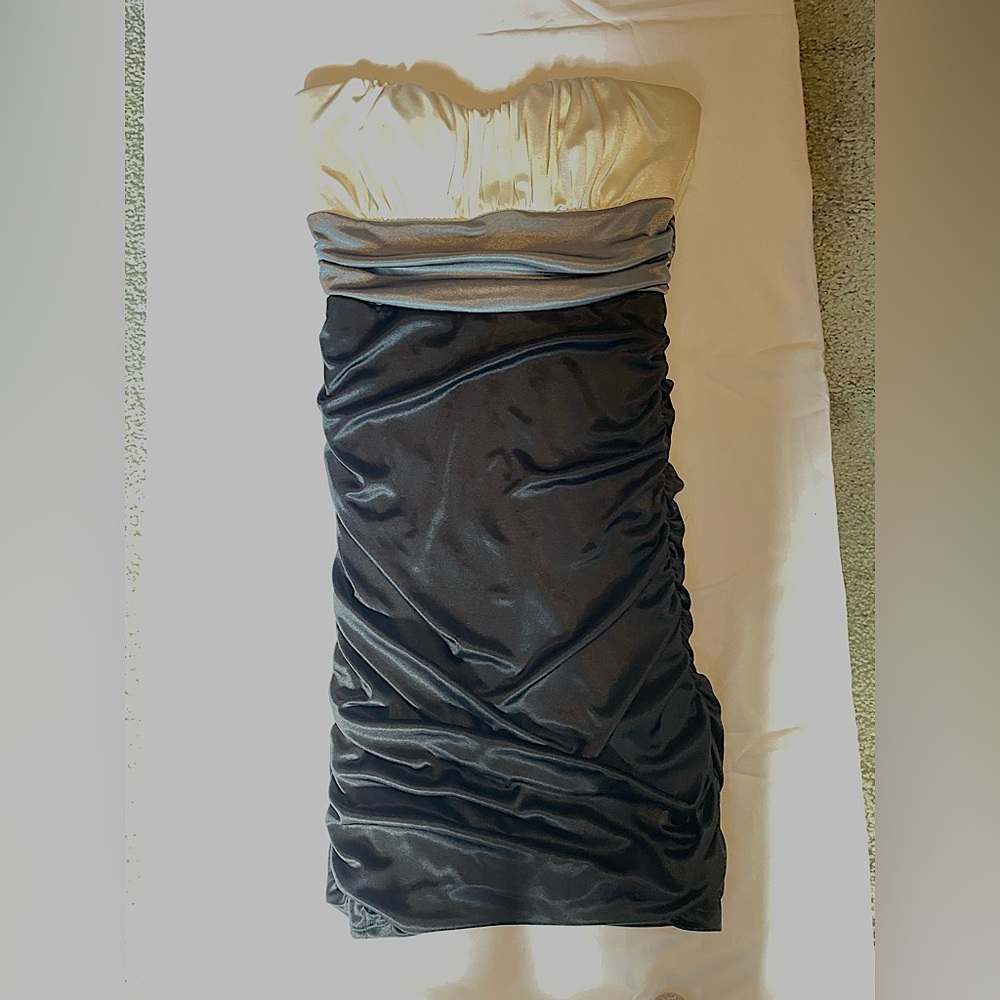 Speechless White Silver Gray Ruched Strapless Cocktail Dress
